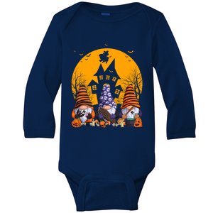 Three Gnomes Happy Halloween Fall Party Spooky Gnomes Great Gift Baby Long Sleeve Bodysuit