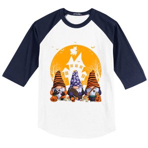 Three Gnomes Happy Halloween Fall Party Spooky Gnomes Great Gift Baseball Sleeve Shirt