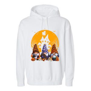 Three Gnomes Happy Halloween Fall Party Spooky Gnomes Great Gift Garment-Dyed Fleece Hoodie