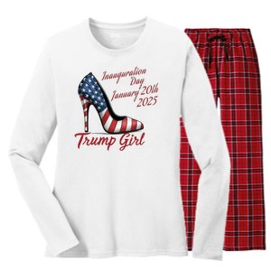 Trump Girl High Heels Stilettos Trump Inauguration Day 2025 Patriotic Fashion Women's Long Sleeve Flannel Pajama Set 