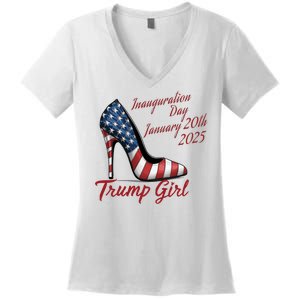 Trump Girl High Heels Stilettos Trump Inauguration Day 2025 Patriotic Fashion Women's V-Neck T-Shirt