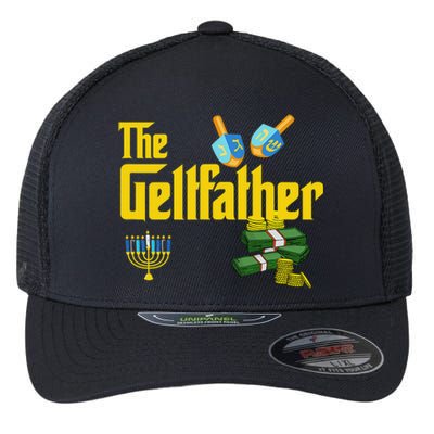  The Geltfather Hanukkah Gelt Dreidel Jewish Dad Menorah  Flexfit Unipanel Trucker Cap