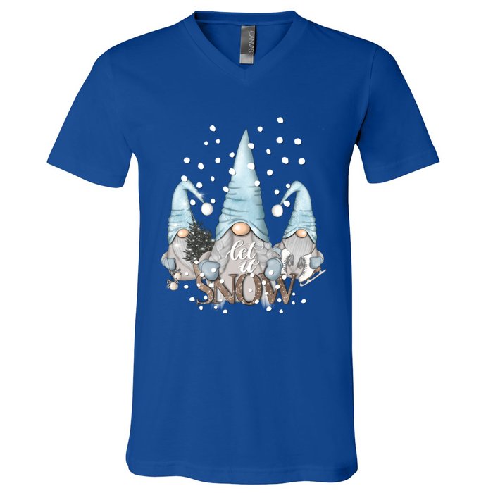 Three Gnomes Holiday Elves Christmas Gift V-Neck T-Shirt