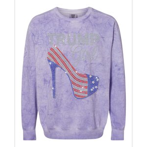 Trump Girl High Heel Faux Rhinestone Us Flag Vote Trump 2024 Colorblast Crewneck Sweatshirt