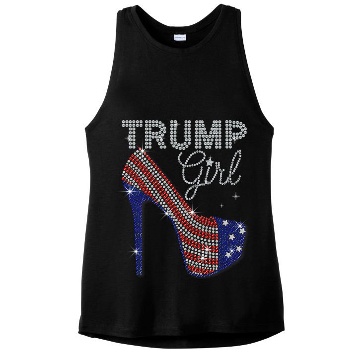 Trump Girl High Heel Faux Rhinestone Us Flag Vote Trump 2024 Ladies PosiCharge Tri-Blend Wicking Tank