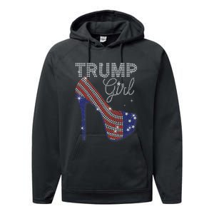 Trump Girl High Heel Faux Rhinestone Us Flag Vote Trump 2024 Performance Fleece Hoodie