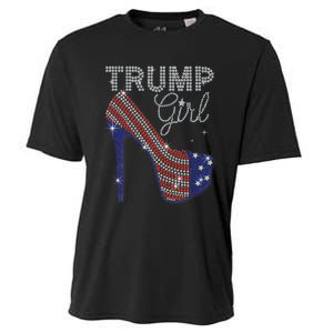 Trump Girl High Heel Faux Rhinestone Us Flag Vote Trump 2024 Cooling Performance Crew T-Shirt