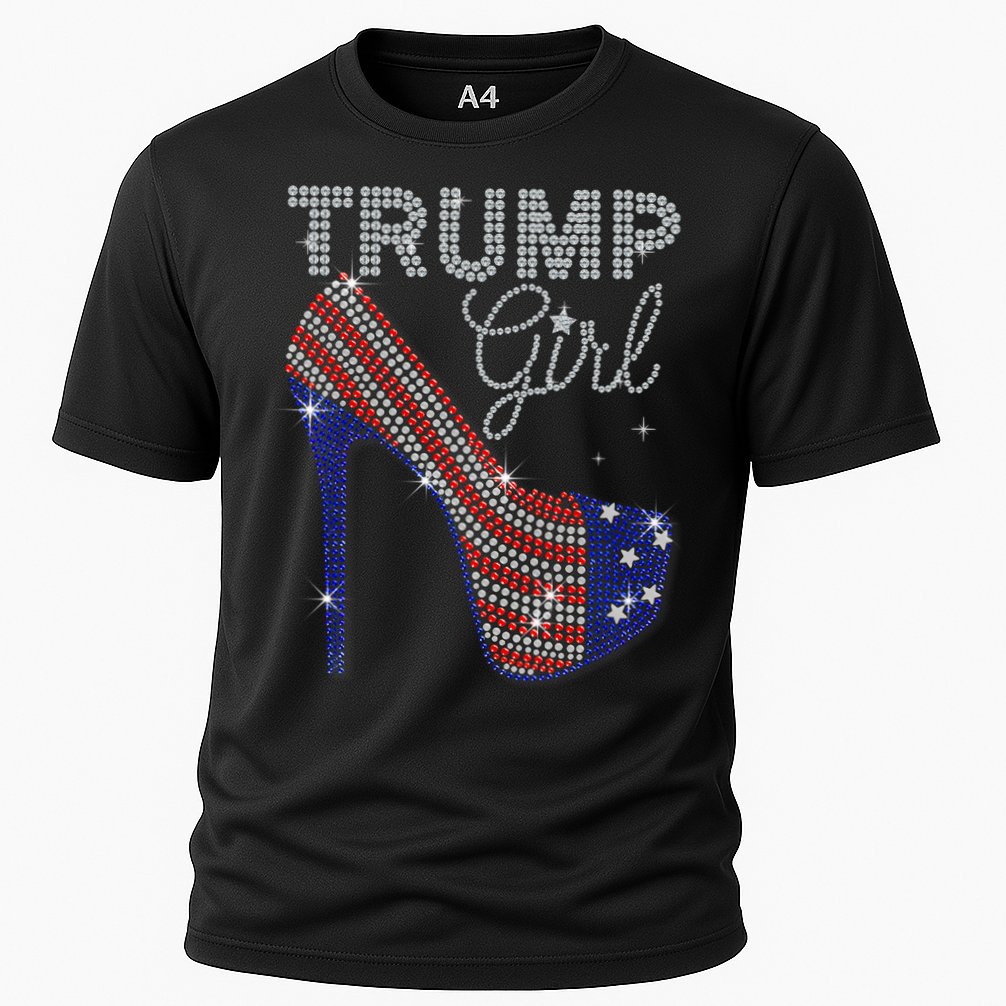 Trump Girl High Heel Faux Rhinestone Us Flag Vote Trump 2024 Cooling Performance Crew T-Shirt