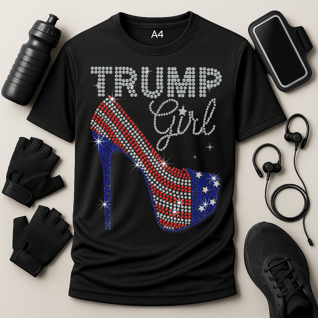 Trump Girl High Heel Faux Rhinestone Us Flag Vote Trump 2024 Cooling Performance Crew T-Shirt