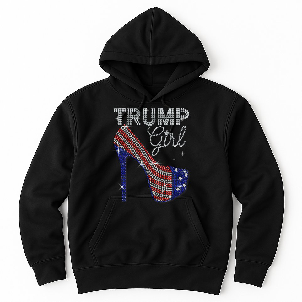Trump Girl High Heel Faux Rhinestone Us Flag Vote Trump 2024 Hoodie