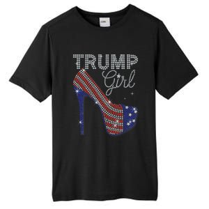 Trump Girl High Heel Faux Rhinestone Us Flag Vote Trump 2024 Tall Fusion ChromaSoft Performance T-Shirt