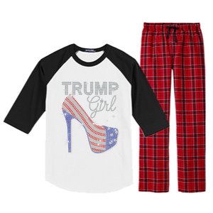 Trump Girl High Heel Faux Rhinestone Us Flag Vote Trump 2024 Raglan Sleeve Pajama Set