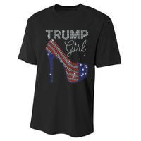 Trump Girl High Heel Faux Rhinestone Us Flag Vote Trump 2024 Performance Sprint T-Shirt