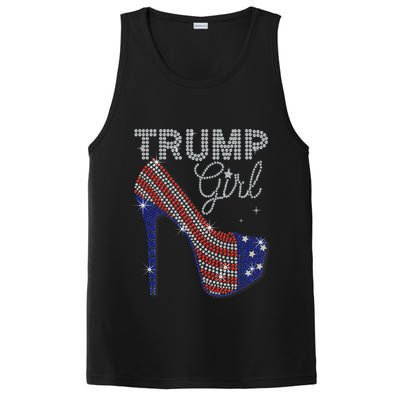 Trump Girl High Heel Faux Rhinestone Us Flag Vote Trump 2024 PosiCharge Competitor Tank