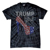 Trump Girl High Heel Faux Rhinestone Us Flag Vote Trump 2024 Tie-Dye T-Shirt