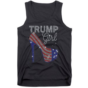 Trump Girl High Heel Faux Rhinestone Us Flag Vote Trump 2024 Tank Top