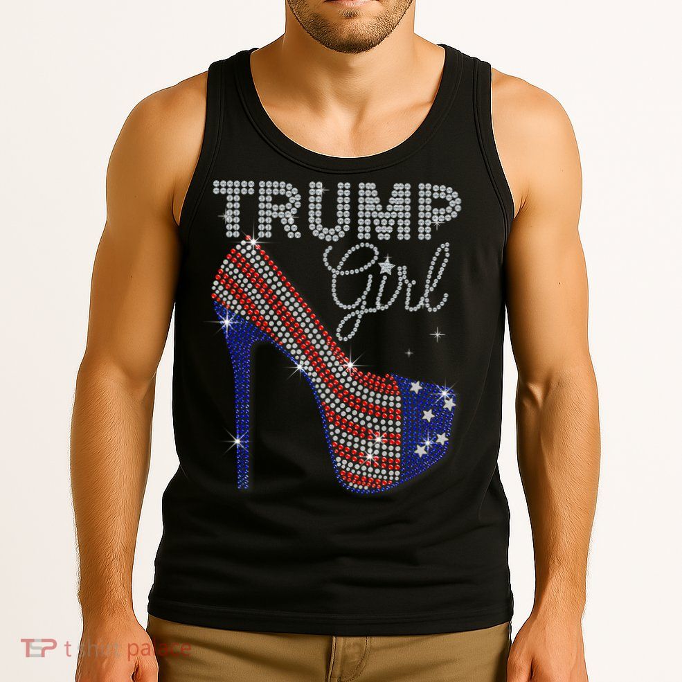 Trump Girl High Heel Faux Rhinestone Us Flag Vote Trump 2024 Tank Top