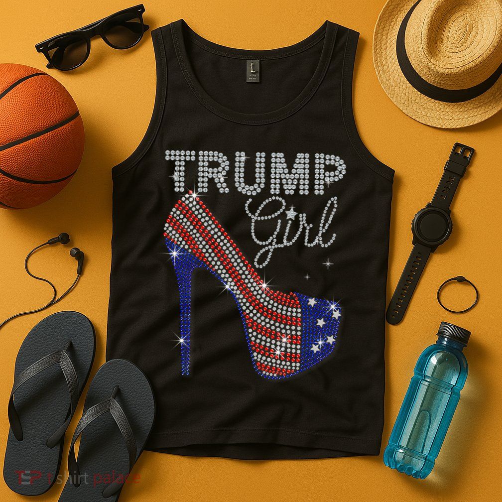 Trump Girl High Heel Faux Rhinestone Us Flag Vote Trump 2024 Tank Top