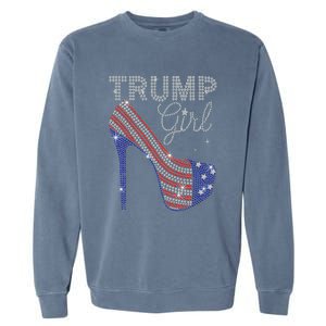 Trump Girl High Heel Faux Rhinestone Us Flag Vote Trump 2024 Garment-Dyed Sweatshirt