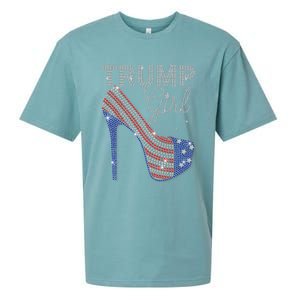 Trump Girl High Heel Faux Rhinestone Us Flag Vote Trump 2024 Sueded Cloud Jersey T-Shirt