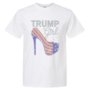 Trump Girl High Heel Faux Rhinestone Us Flag Vote Trump 2024 Garment-Dyed Heavyweight T-Shirt