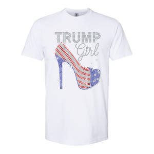 Trump Girl High Heel Faux Rhinestone Us Flag Vote Trump 2024 Softstyle CVC T-Shirt