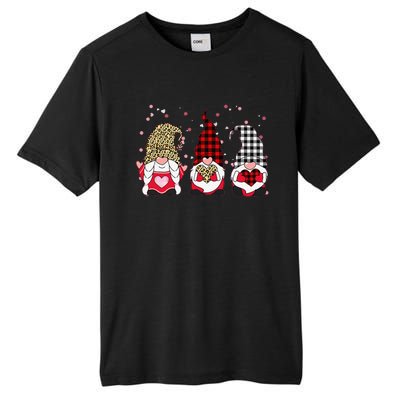 Three Gnomes Holding Leopard Heart & Plaid Valentine's Day Funny Tall Fusion ChromaSoft Performance T-Shirt