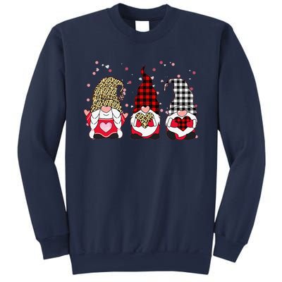 Three Gnomes Holding Leopard Heart & Plaid Valentine's Day Funny Sweatshirt