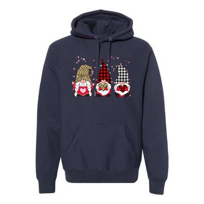 Three Gnomes Holding Leopard Heart & Plaid Valentine's Day Funny Premium Hoodie