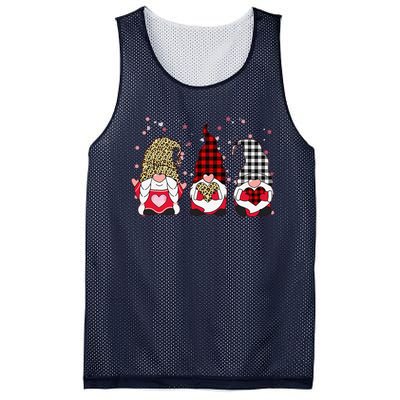 Three Gnomes Holding Leopard Heart & Plaid Valentine's Day Funny Mesh Reversible Basketball Jersey Tank