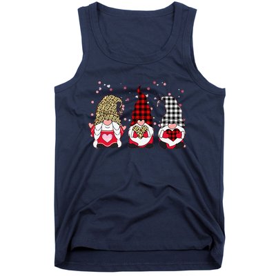 Three Gnomes Holding Leopard Heart & Plaid Valentine's Day Funny Tank Top