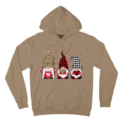 Three Gnomes Holding Leopard Heart & Plaid Valentine's Day Funny Hoodie