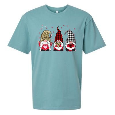 Three Gnomes Holding Leopard Heart & Plaid Valentine's Day Funny Sueded Cloud Jersey T-Shirt