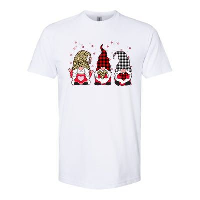 Three Gnomes Holding Leopard Heart & Plaid Valentine's Day Funny Softstyle® CVC T-Shirt