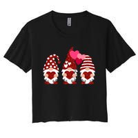 Three Gnomes Holding Heart Balloons Valentine's Day Couple Women's Crop Top Tee