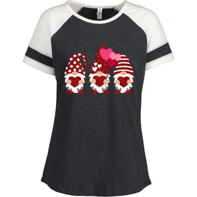 Three Gnomes Holding Heart Balloons Valentine's Day Couple Enza Ladies Jersey Colorblock Tee