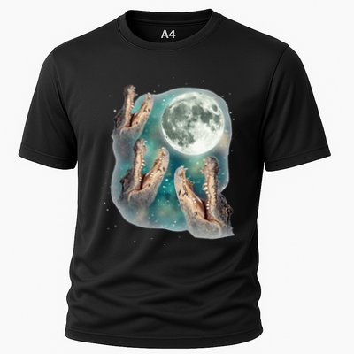 Three Gators Howl At Moon Magical Animal Wild 3 Crocodile Cooling Performance Crew T-Shirt