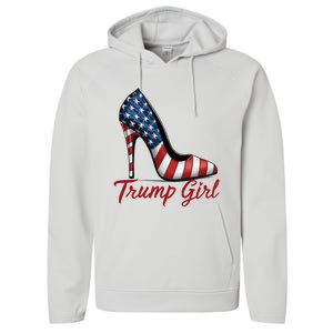 Trump Girl High Heel Stilettos American Flag Trump 2024 Performance Fleece Hoodie