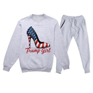 Trump Girl High Heel Stilettos American Flag Trump 2024 Premium Crewneck Sweatsuit Set