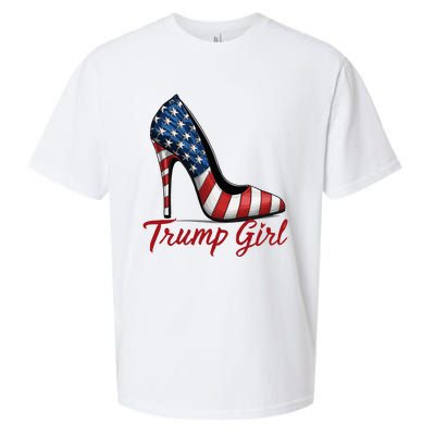 Trump Girl High Heel Stilettos American Flag Trump 2024 Sueded Cloud Jersey T-Shirt