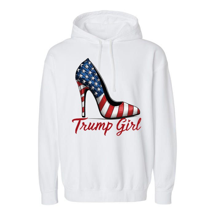 Trump Girl High Heel Stilettos American Flag Trump 2024 Garment-Dyed Fleece Hoodie