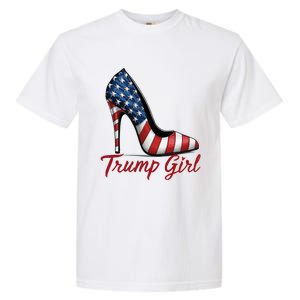 Trump Girl High Heel Stilettos American Flag Trump 2024 Garment-Dyed Heavyweight T-Shirt