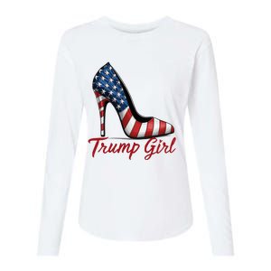 Trump Girl High Heel Stilettos American Flag Trump 2024 Womens Cotton Relaxed Long Sleeve T-Shirt