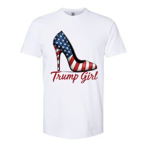 Trump Girl High Heel Stilettos American Flag Trump 2024 Softstyle CVC T-Shirt