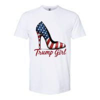 Trump Girl High Heel Stilettos American Flag Trump 2024 Softstyle CVC T-Shirt