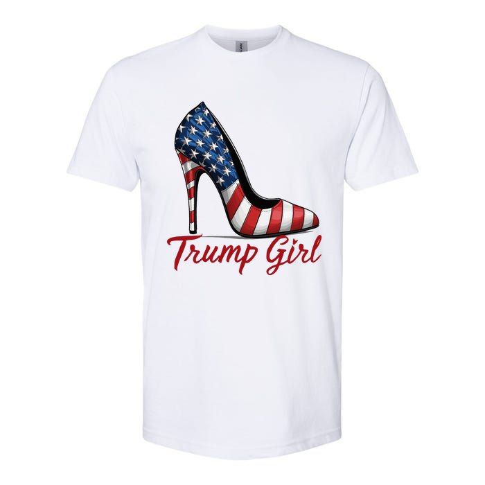 Trump Girl High Heel Stilettos American Flag Trump 2024 Softstyle CVC T-Shirt