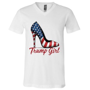 Trump Girl High Heel Stilettos American Flag Trump 2024 V-Neck T-Shirt