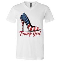 Trump Girl High Heel Stilettos American Flag Trump 2024 V-Neck T-Shirt