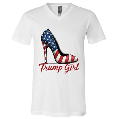 Trump Girl High Heel Stilettos American Flag Trump 2024 V-Neck T-Shirt