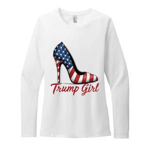 Trump Girl High Heel Stilettos American Flag Trump 2024 Womens CVC Long Sleeve Shirt